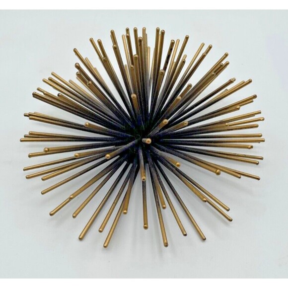Metal Gold Atomic Starburst 3D Sea Urchin Wall Hanging Decor MCM Set Of 2 - Picture 7 of 11